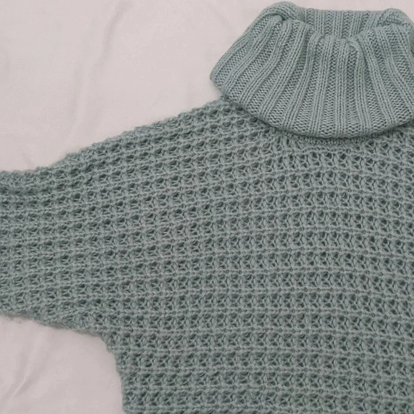 Oversized Open Stitch Cowl Neck Sweater, Color Light Blue Size XS-TP - Picture 4 of 12